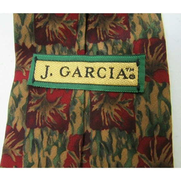 Men's Necktie J Garcia Tie Landscape With Eye Green Gold Burgandy 100% Silk - Picture 4 of 4